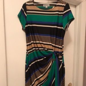 Dress -green blue tan white colors -short sleeve